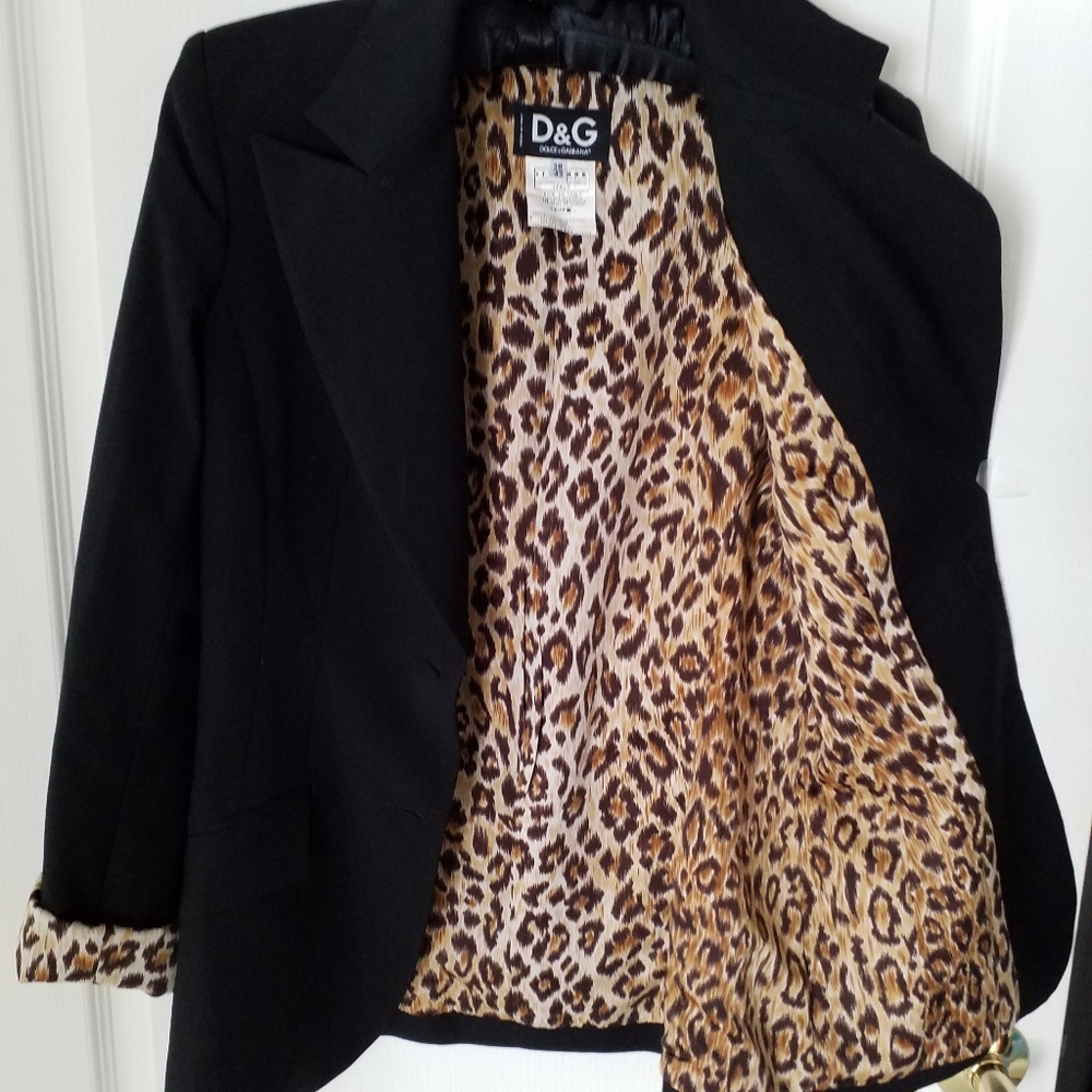 NEW  DOLCE GABBANA WOMANS BLK BLAZER LEOPARD  SM